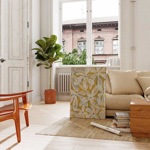 Warm yellow and gold color palette in a sophisticated floral art print.
