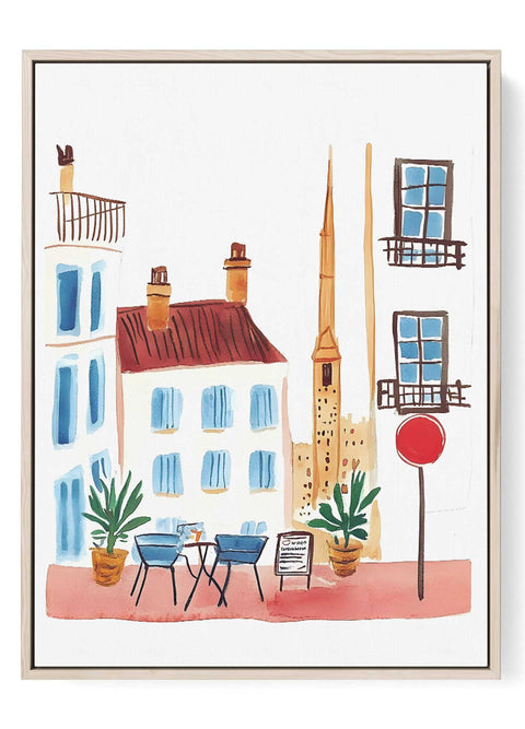 Watercolor European café scene