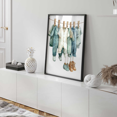 Watercolor baby clothes hanging illustration
