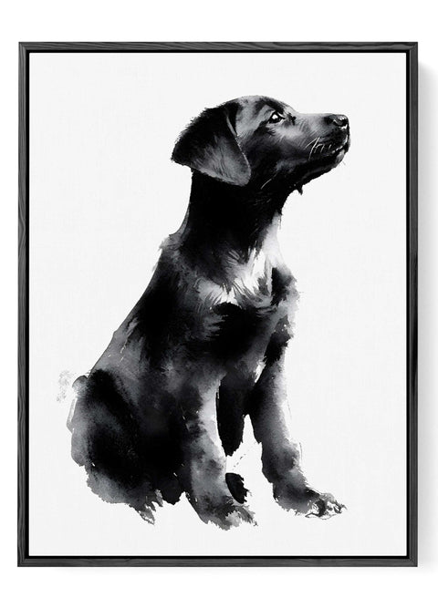 Watercolor black Labrador puppy art print
