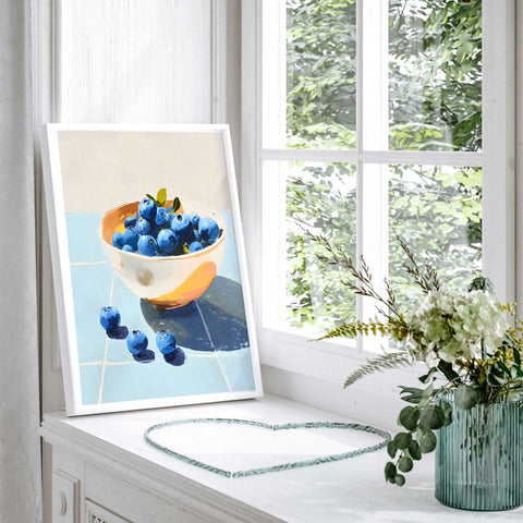 Watercolor blueberry bowl artwork