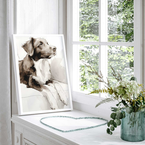 Watercolor dog art neutral tones