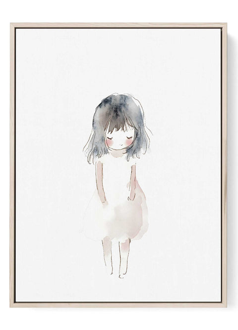 Watercolor girl in white dress minimalist art

