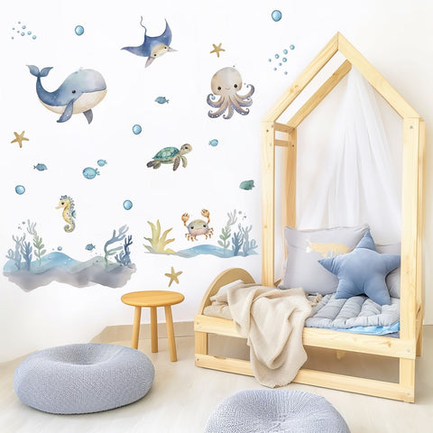 Watercolor marine animals wall stickers


