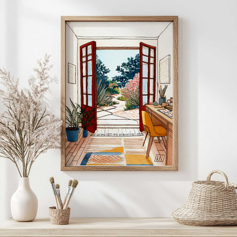 Watercolor of plants and desert path