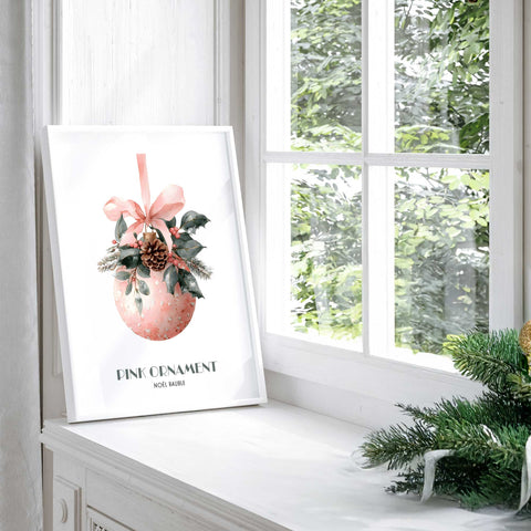 Watercolor pink holiday ornament illustration