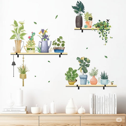 Watercolor potted plant wall stickers

