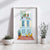 Watercolor print of a cheerful urban rooftop with bright details
