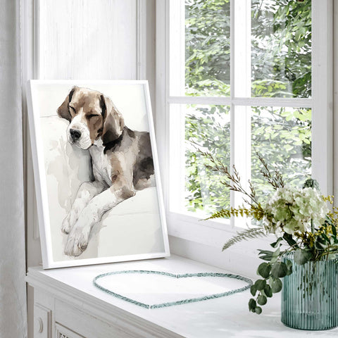Watercolor sleeping beagle artwork