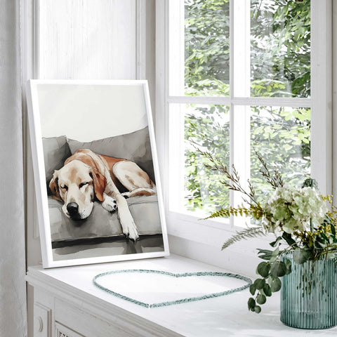 Watercolor sleeping dog artwork