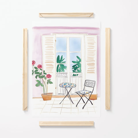 Watercolor terrace scene print

