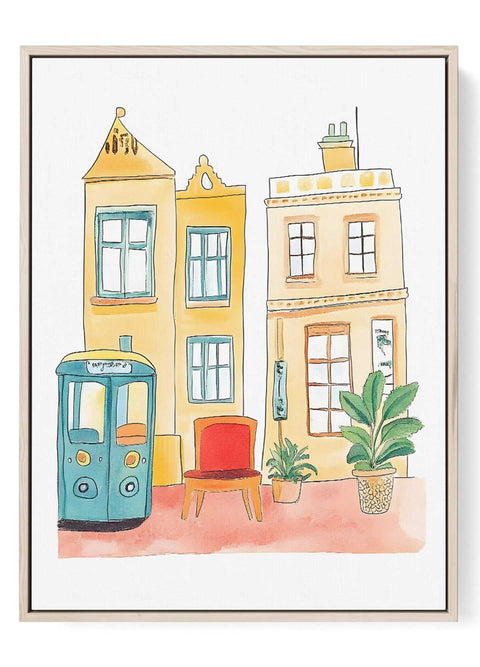 Watercolor townhouses and kiosk print