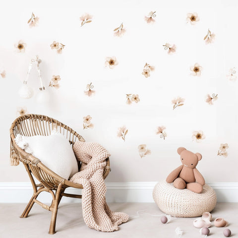 Boho Botanical Floral Butterfly Watercolor Nursery Wall Stickers