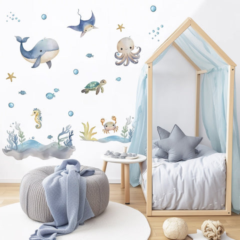 Whale and turtle vinyl decals

