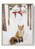 Enchanted Forest Fox and Snowman Poster – Whimsical Winter Decor