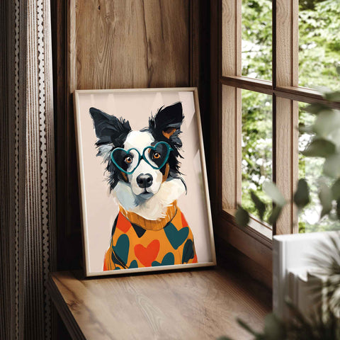 Whimsical dog illustration colorful sweater