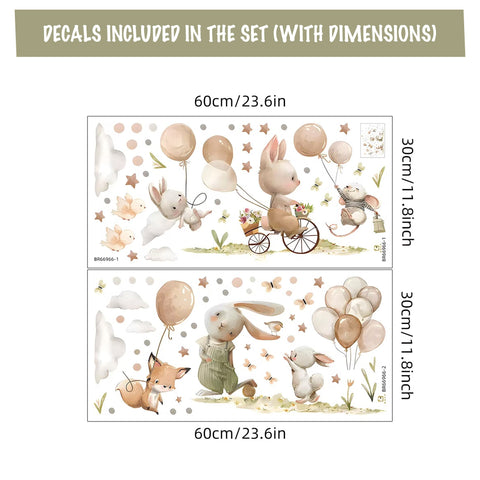 Whimsical rabbit wall stickers kids room decor