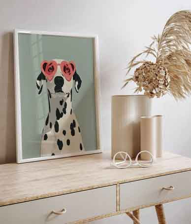 Whimsical sage green dog art print for modern gallery wall upgrade