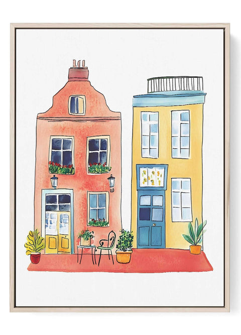 Whimsical watercolor houses print

