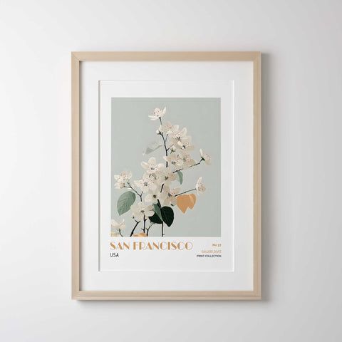 White blossom flower wall art for living room decor