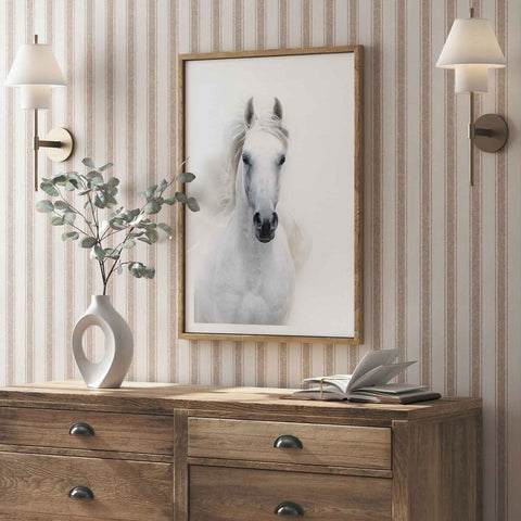 White horse wall decor for modern minimalist living spaces

