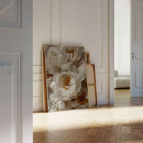 White peonies botanical illustration print