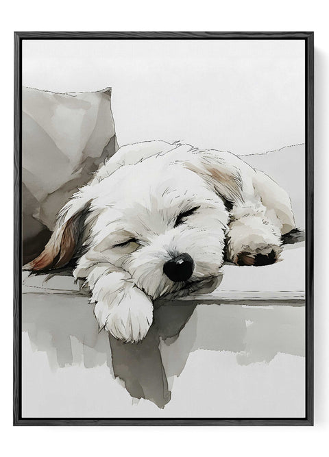 White puppy sleeping dog watercolor illustration