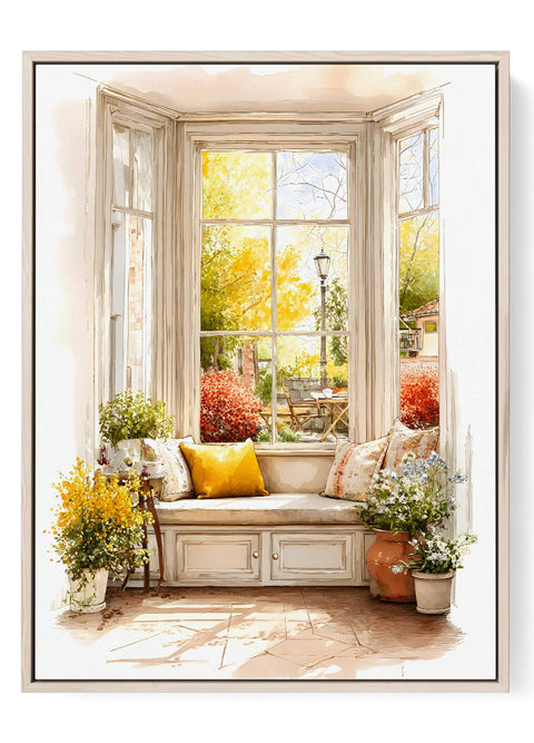 Window seat wall art cozy interior
