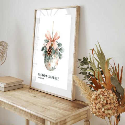 Winter greenery ornament art print