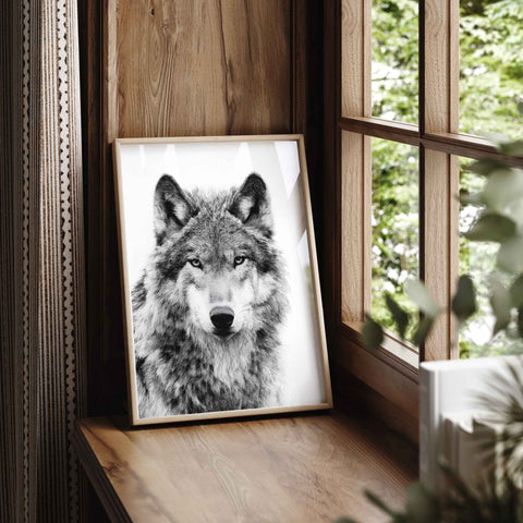 Wolf portrait wall decor piercing eyes