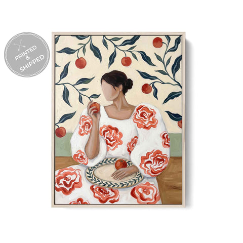 Woman holding apple botanical artwork