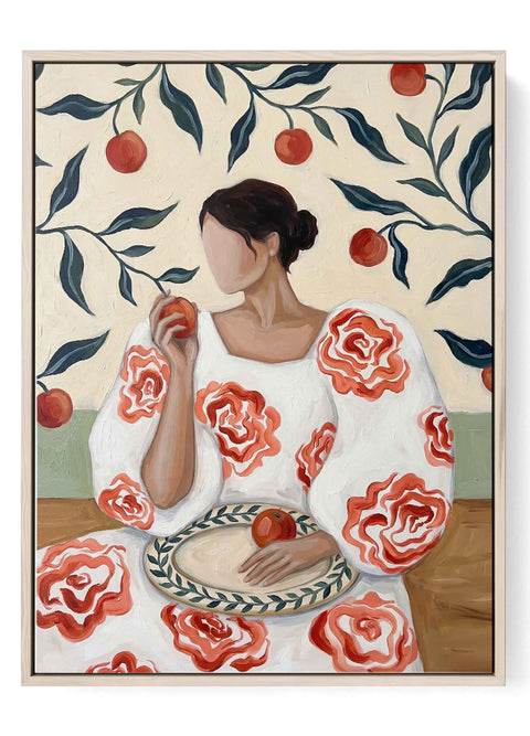 Woman with apples floral folk art print