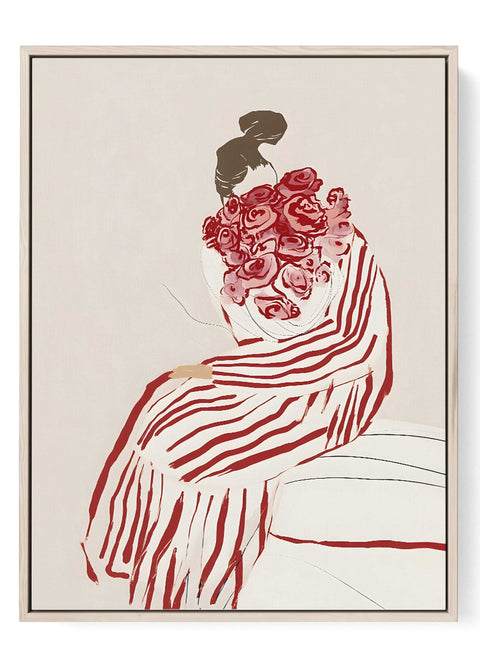 Woman with red roses wall art print