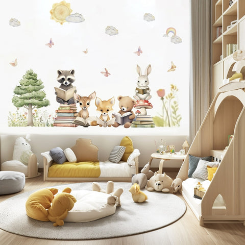 Woodland animals reading