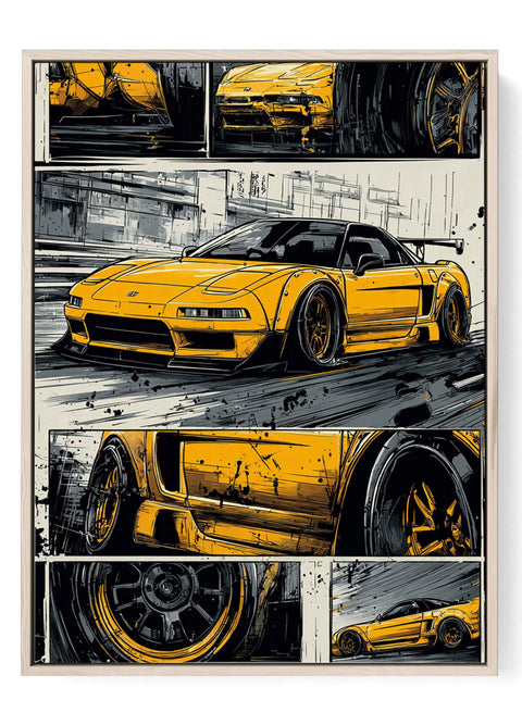 Yellow Honda NSX comic style graphic art print wall decor