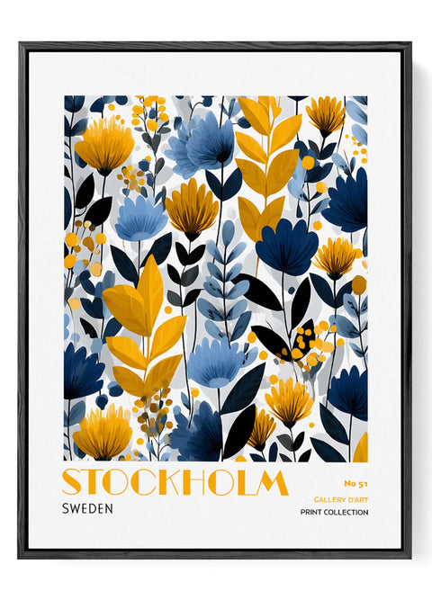 Yellow and blue botanical poster Stockholm Sweden