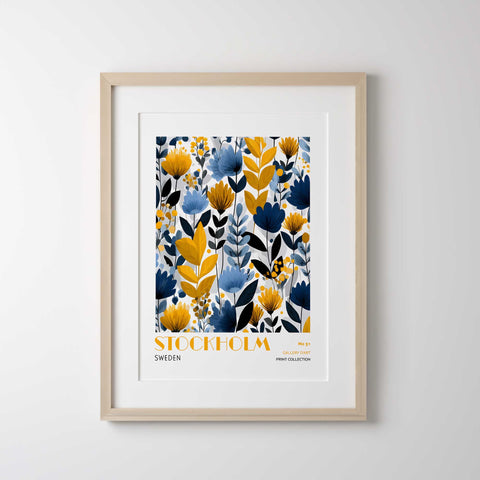 Yellow blue flower art Stockholm minimalist decor