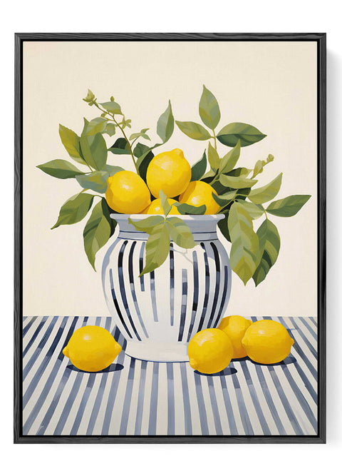 Yellow lemons striped vase art print