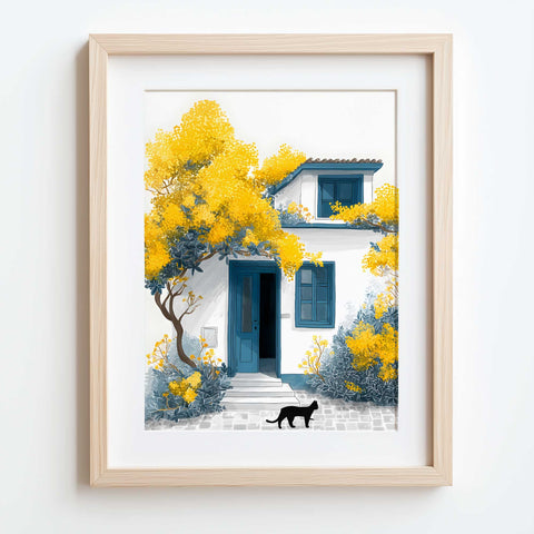 Yellow tree and cat scene for modern home decor


