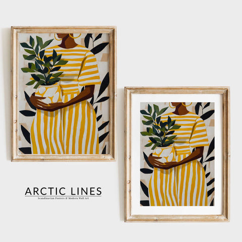 Yellow, white, and green color scheme in a sophisticated modern art print.