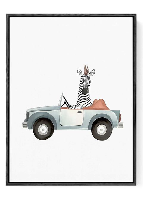 Zebra in Car Watercolor – Unique Nursery Art