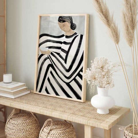 abstract black white stripe art