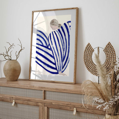 Blue Stripes Embrace - Modern Abstract Canvas Print