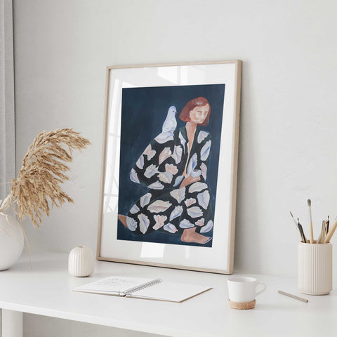 Abstract Woman and Bird Art