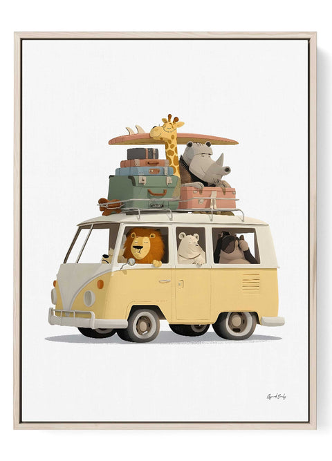 animal road trip wall art kids illustration