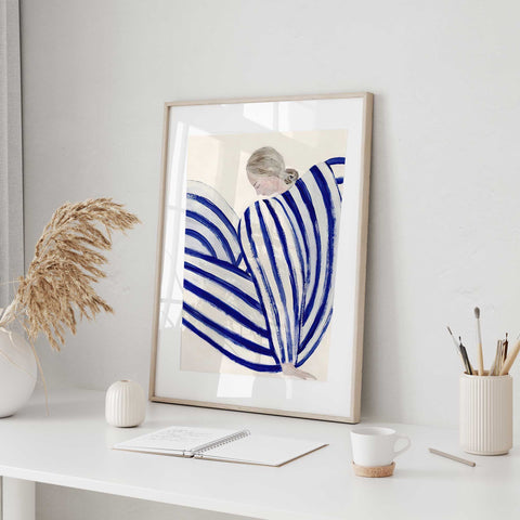 Blue Stripes Embrace - Modern Abstract Canvas Print