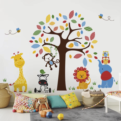 cartoon-elephant-and-giraffe-wall-stickers

