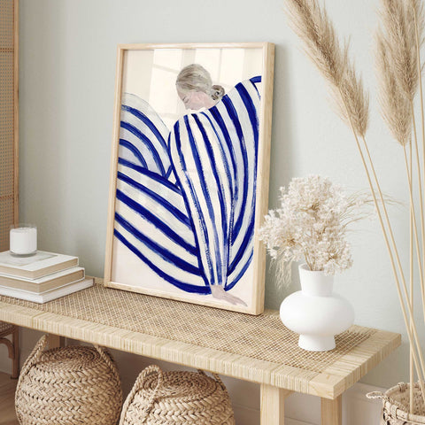 Blue Stripes Embrace - Modern Abstract Canvas Print