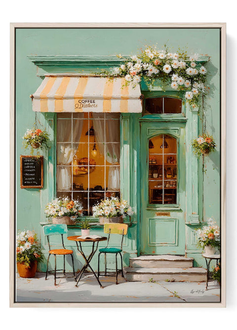 mint green cafe wall art coffee shop illustration
