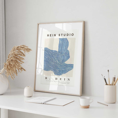 Modern Blue Line Art Canvas